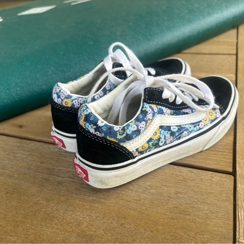 Vans Kids Floral Low-Top Sneakers - Black, White & Blue Floral